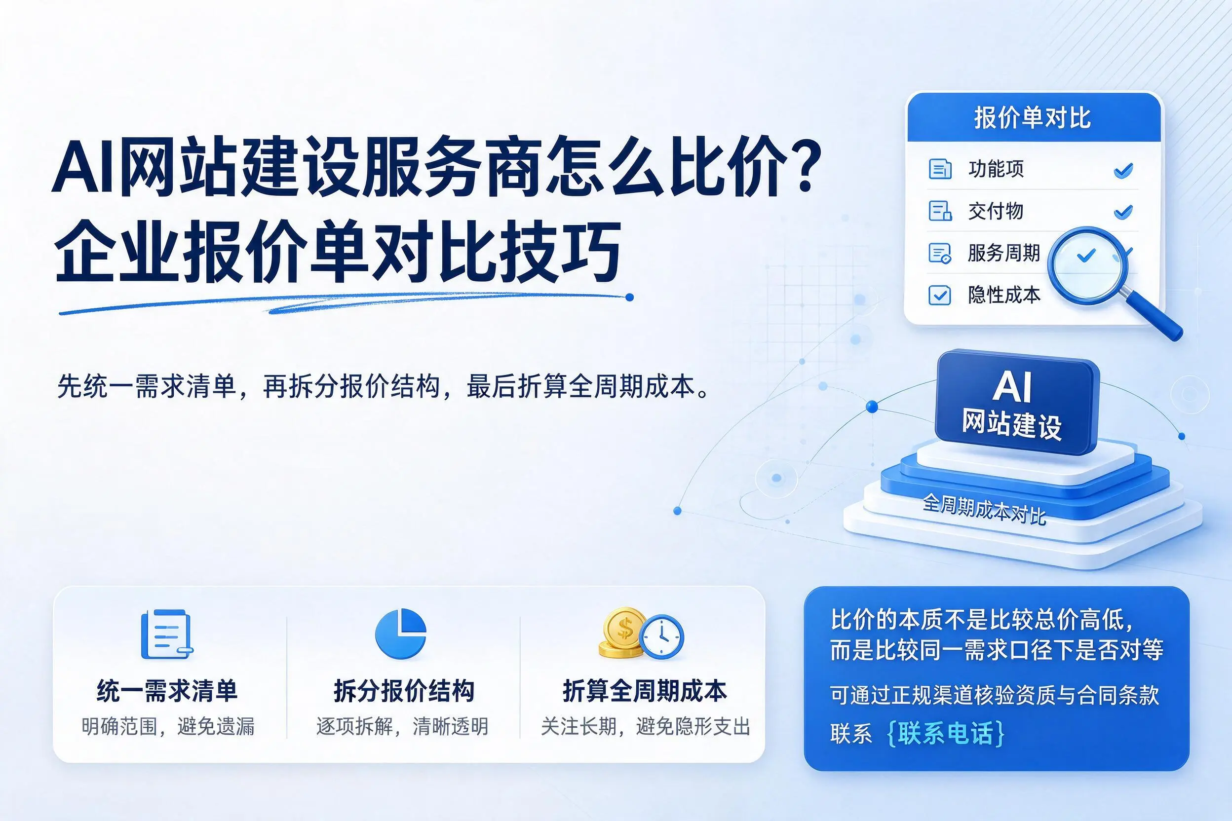 AI网站建设服务商怎么比价?东方企业报价单对比技巧