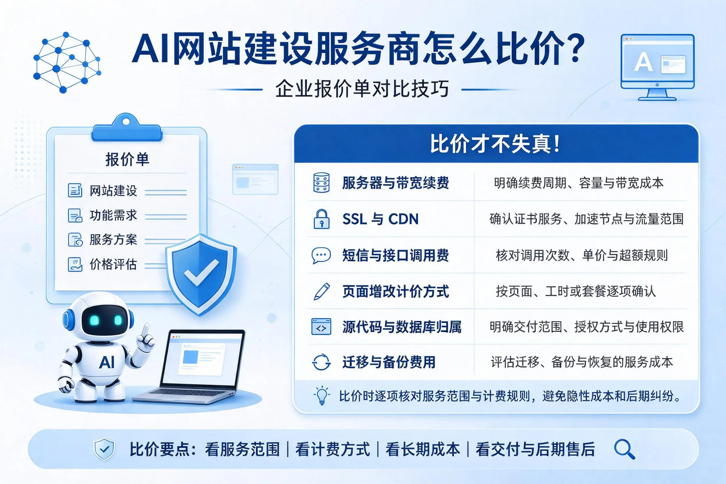 AI网站建设服务商怎么比价?东方企业报价单对比技巧