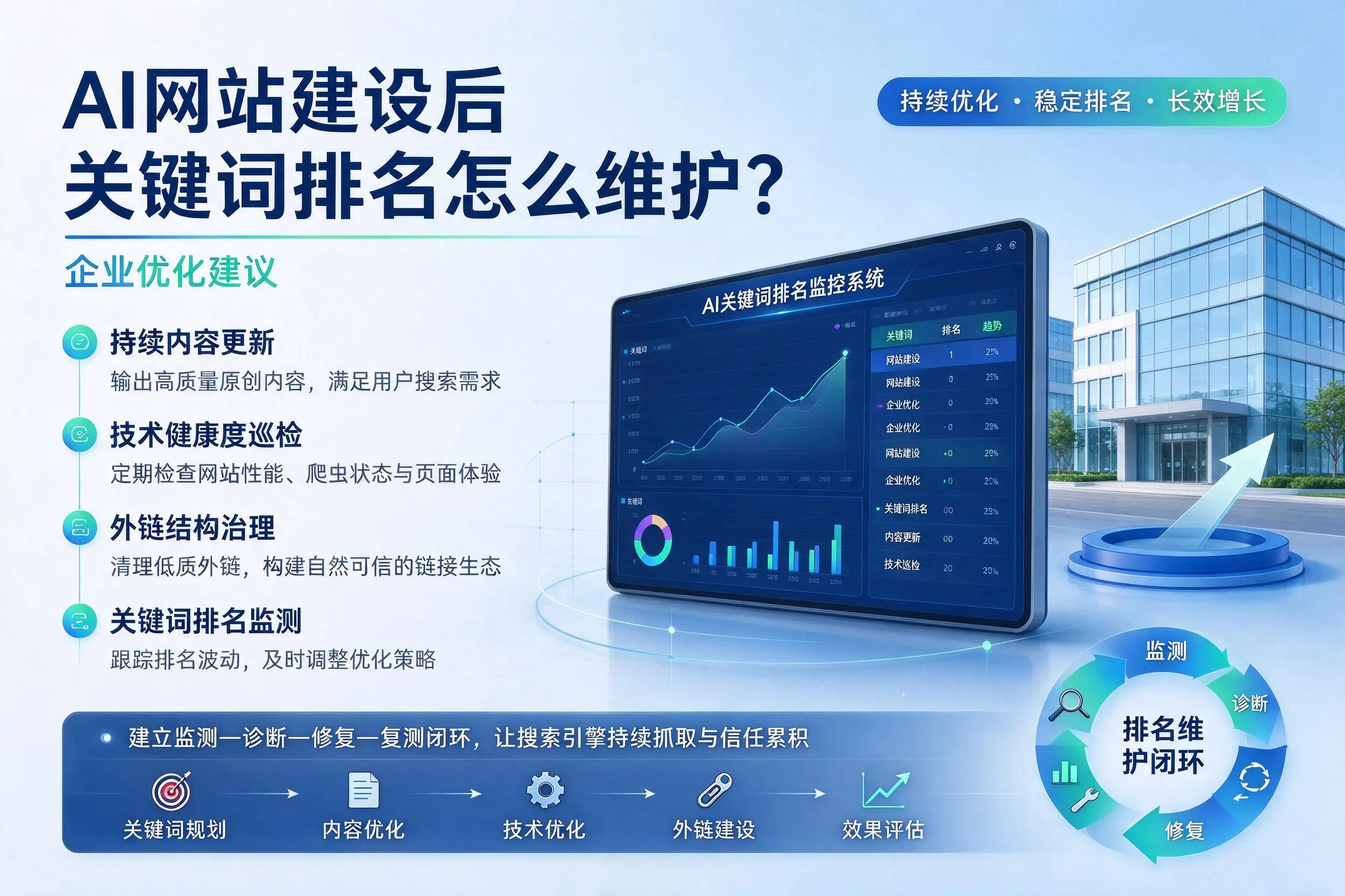 AI网站建设后关键词排名怎么维护?东方企业优化建议